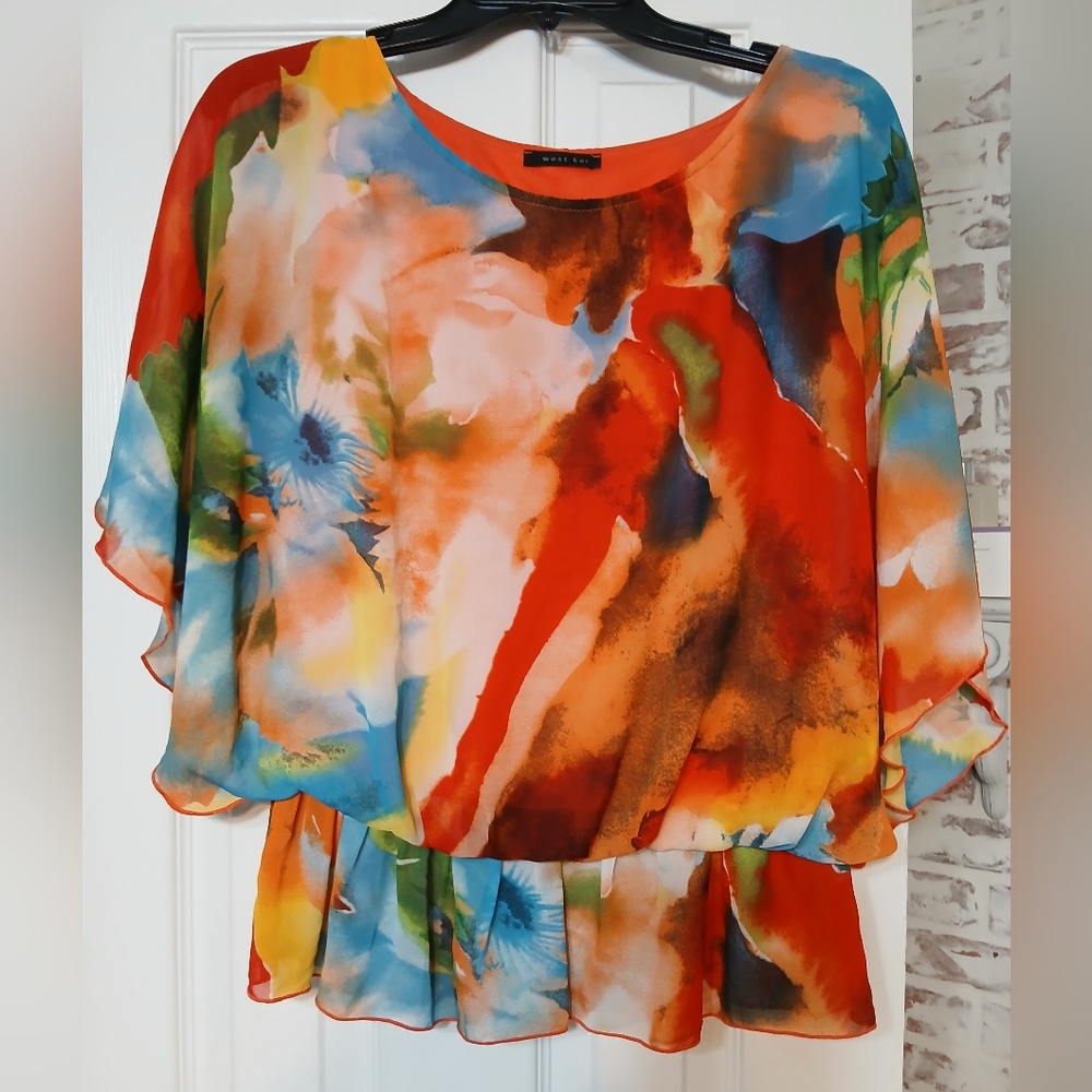 West Kei Cinched Tropical Chiffon Blouse